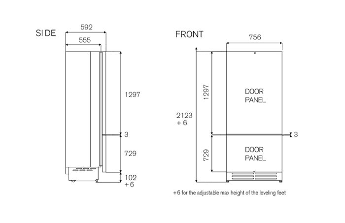 75cm built-in bottom mount refrigerator with ice maker and water dispenser | Bertazzoni