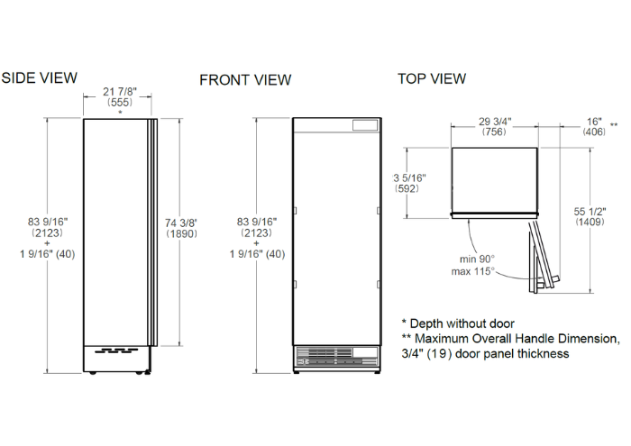 75 cm Built-in Refrigerator Column with internal water dispenser, panel ready reversible door | Bertazzoni