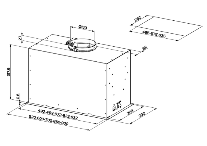 70 cm built-in hood, 1 motor | Bertazzoni