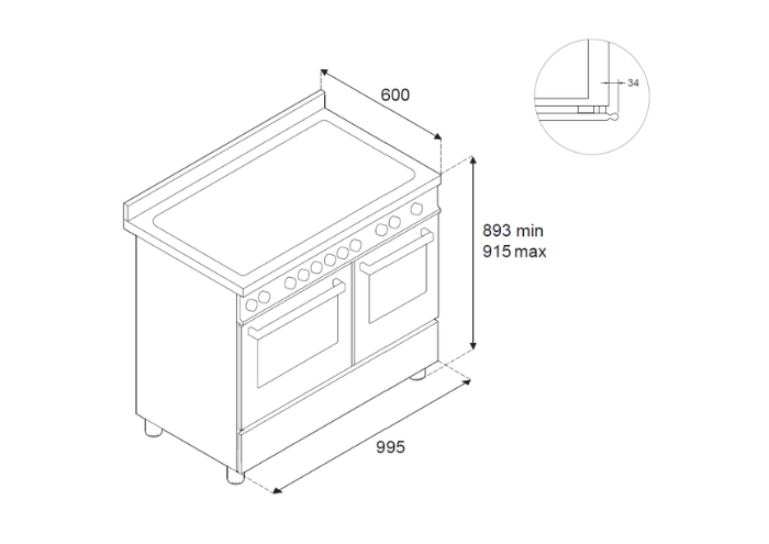 100 cm induction top, electric double oven | Bertazzoni